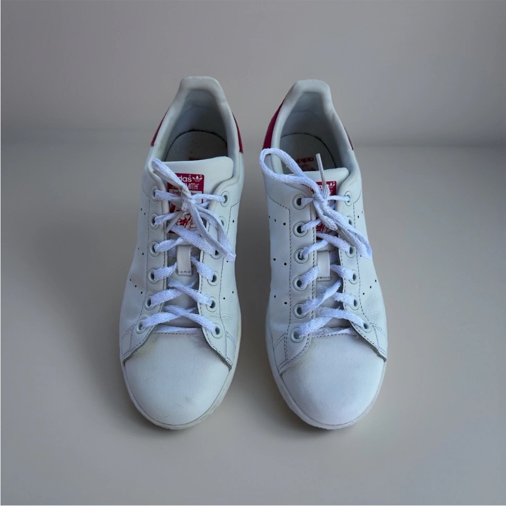 Adidas Stan Smith Sneakers Big Girl Size 6 White Pink - Picture 2 of 10